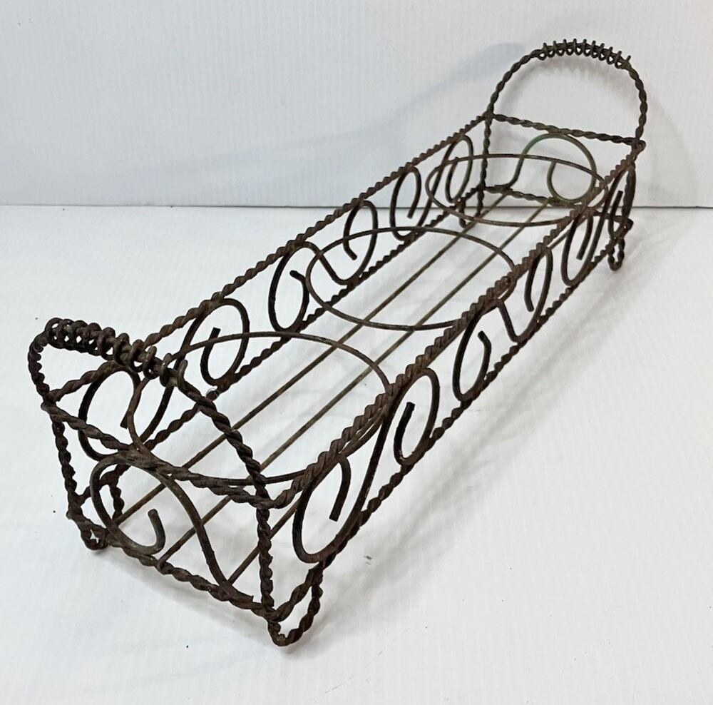 Antique French Metal Wire Table Planter 3 Pot Twisted Curly Iron Stand Holder